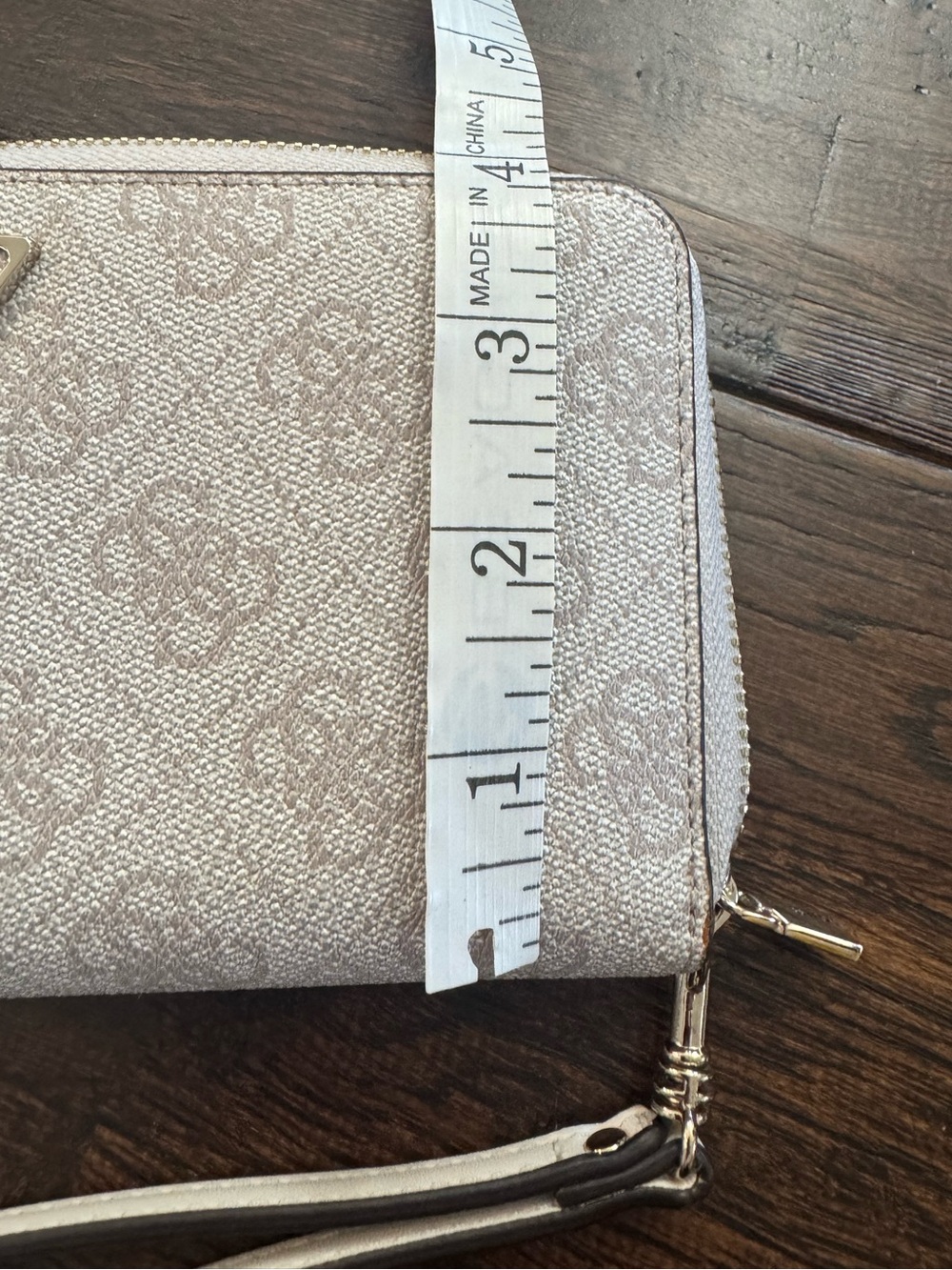 Guess Beige Monogram Zip-Around Wristlet Wallet with Gold Logo - Picture 4 of 16